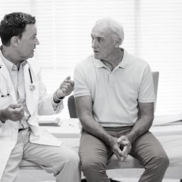 Man and doctor discuss impulse control disorders and Parkinson's