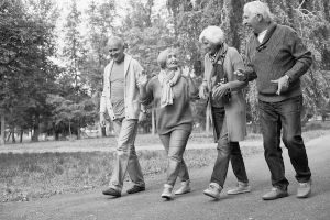 Group of older adults walk together