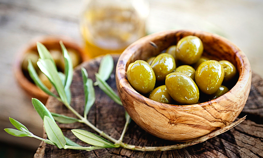 Green olives in bowl