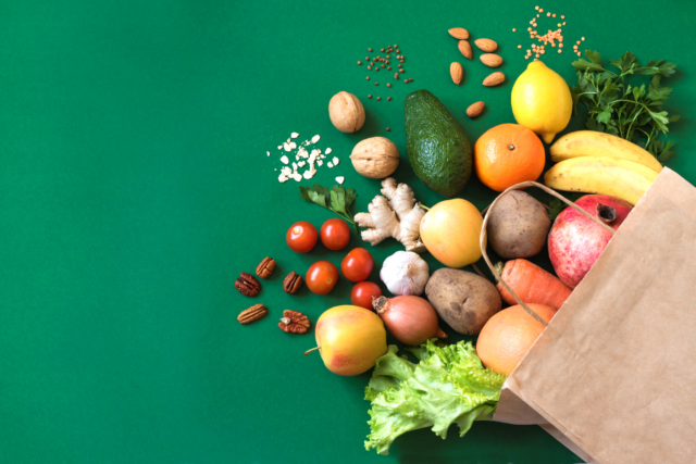 vegetables in grocery bag