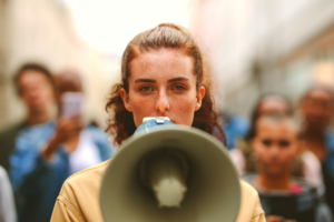 Woman holding a megaphone