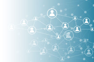 Social network connection concept blue background