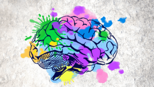 Colorful art rendering of a human brain