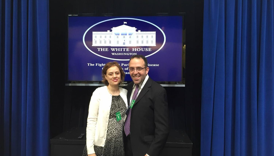 Charlene Narciso with her husband, Joe Narciso, in the White House press room.