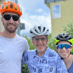 Davis Phinney with his son, Taylor, and daughter, Kelsey, for a bike ride.
