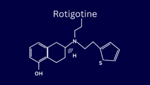 Rotigotine in it's molecular shape, made of Hydroxide, Nitrogen, Hydrogen, and Sulfur