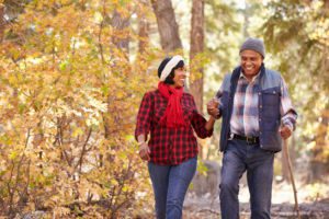 Couple walking outdoors
